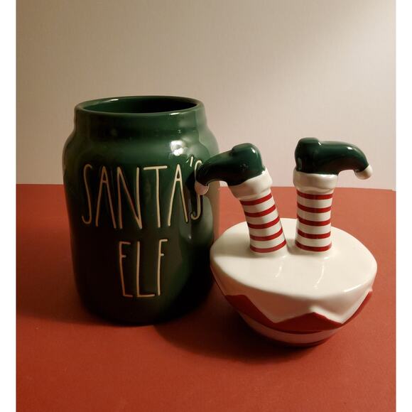 Rae Dunn "Santa's Elf" Canister (10") - Green with Elf Legs Lid - Picture 3 of 4